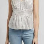 EXPRESS  Metallic Pleated Peplum Top Small S Silver Sleeveless Holiday Party Photo 0