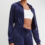 H&M Cropped Blue Velvet Zip Up Photo 0