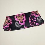 Black pink sequin floral embroidered clutch with crossbody strap whimsigoth Photo 1