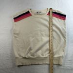 Evereve  L Large Mira Stripe Sweatshirt Tank Terry Crew Neck Relaxed Bone Cream Photo 8