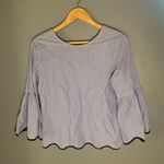 ZARA blue stripe scalloped hem bell sleeve top Photo 4