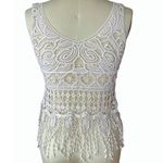 Ivory Crochet Cream Fringe Womens Boho Vest Sleeveless Bohemian Top by PHASE ONE Size M Photo 2