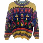 Vintage Laevis Japan Wool Knit Sweater Bold 80s/90s Geometric Pattern Size Large Yellow Photo 1