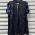 White Birch  Shirt Top Women's Size Medium Blue Velvet Blouse Choker Stretch Photo 1