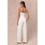 Lulus NWT  Memorable Occasion White Beaded Sequin Wide-Leg Jumpsuit Glam Bling S Photo 1