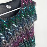 Vintage Rio Blouse Rainbow Sequin Shimmer Short Sleeve Shirt Size Small Pink Photo 6