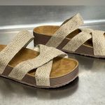 Women’s Tan Slides with Woven Straps Photo 0