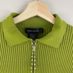 Cable and Gauge Y2K 90’s Vibes Green Ribbed Rhinestone Half Zip Cropped Sweater Photo 3