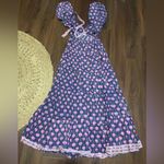 Saylor  BLOCK PRINT DRESS maxi cutout tie back puff sleeve party fall $389 S Photo 8