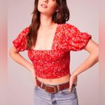 Band of the Free JOELLE CRIMSON FLORAL SMOCKED TOP NWT Red Size L Photo 3