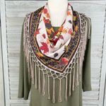 CACTUS + PEARL Olive Green 3/4 Sleeve Midi Dress w Removable Scarf Fall/Boho Photo 1