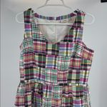 LL Bean Madras Plaid Dress 8 Cotton Patchwork Preppy Lined V Neck sleeveless Red Photo 4