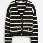 J.Crew NWT Sweater Lady Jacket in Black Warm Sesame Striped Brushed Yarn S Photo 0