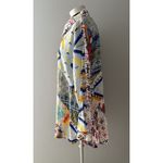 Calessa Top Size 1X Multicolor Aztec Button Front Southwestern Abstract Roll Tab Blue Photo 3