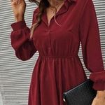 Tobi Button Up Shirt Dress Long Sleeve Collared Faux Wrap Draped Burgundy Photo 0