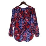 Rebecca Taylor  Silk Floral Long Sleeve Peasant Top Tie Neck Sz 2 Red Purple Photo 1