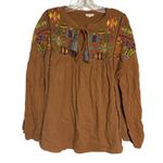 JODIFL  Embroidered Peasant Blouse Top Long Sleeve Boho Festival Brown M Photo 0