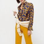 J.Crew  Collection Royal Blue Gold
Lion Print Silk Shirt Blouse Size 0 Photo 4