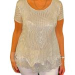 None Tan Beige Nude Lace Crochet Knit Short Sleeve Top Size L NEW Tags Made in Italy Photo 1