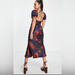 ASOS  design navy red floral polka dot cutout puff sleeve midi dress Photo 1