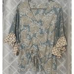 Cato Top Womens 14 16 W Ditsy Paisley V Neck Ruffle Boho Bell Plaid Sleeve Fall Photo 0