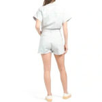 ZARA NWT  Metallic Denim 100% Cotton DustyBlue Shimmer Short Romper 6929/201 Sz S Photo 5