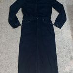 Gap Utility Long Sleeve Denim Jean Midi Dress Collared Button Up Slit Black XS Photo 3