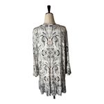 Tribal Shirt Women Large Ivory Gray Floral Fleur Lace Up Neck Ruffle Hem Top Photo 1