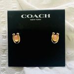 Coach  Rose Quartz Signature C Gold Plated Stud Earrings NEW Photo 0