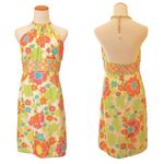 Milly  Halter Dress Ditsy Floral Size 2 EUC White Bright Colors Summer Gold Chain Photo 1