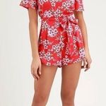 Lulus LULU’S Bethany Coral Red Floral Print Short Sleeve Romper Photo 1