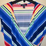 CHAPS  large womens blouse striped v neck short sleeve wrap look bright colors Photo 1