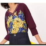 Anthropologie Tiny x Ashlee Floral V-Neck Top Women's New Maroon Size XL Photo 1