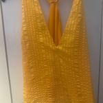 frame denim FRAME Silk Crinkle Draped Halter Neck Kumquat Yellow Top Size S/P Photo 2