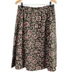 Talbots  Silk Floral Midi Skirt in Olive Green‎ Red Boho Print Zip Side, Size 12P Photo 5