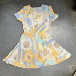ZARA Pastel Floral Print Retro Button Detail Short Sleeve Dress Size XS Vintage Photo 0