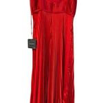 Mac Duggal Ieena for NEW Red Pleated Plunge Neck Wide Leg Jumpsuit Size 10 26319 Photo 5