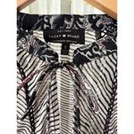 Lucky Brand Sheer Boho Floral Stripe Mix Print Bell Sleeves Front Tie Blouse S Photo 6