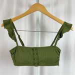 Xhilaration Target Medium Retro Ruffle Ribbed Olive Green Bikini Top Flutter Photo 0