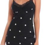 Black Lace Trim Spaghetti Straps W/Vintage Daisies Floral Accents S Photo 0