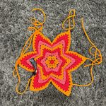 ASOS Design Crochet Star Top with Open Back in Orange, Size XS Photo 3