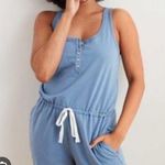 Aerie Sunwashed Henley Desert Romper Blue Photo 1