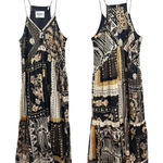Isabel Marant Etoile Sabba Strappy Bandana Print Midi Dress Black Ochre Size 10 Photo 1