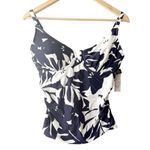 Anne cole  V-Wire Navy White Tropical Palm Print Tankini Swim Top 36DD/38D Photo 2