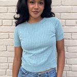 August Silk Teal Ribbed Sweater Blouse  Photo 0