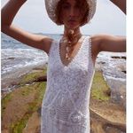 ZARA  V-Neck Contrast Crochet Knit Lace Midi Dress White Size S NWT Photo 0