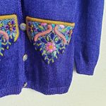 VINTAGE Elizabeth New York Royal Blue Knit Beaded Embellished Button Cardigan Photo 1