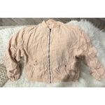 Free People  Blush Pink Linen Oversized Ruched Back Sleeves Bomber Jacket Large Photo 3