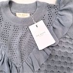 Ted Baker  Bernise Ruffled‎ Pointelle Knit Top Women's 2 Blue Career Dainty Fairy Photo 5