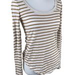 Free People  Hard Candy Cream & Brown Striped Crochet Long Sleeve Shirt XS Photo 7